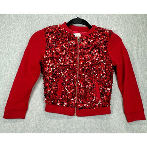 Cat & Jack Girls Red Sequin Zip Up Jacket Coat Size S 6/6X